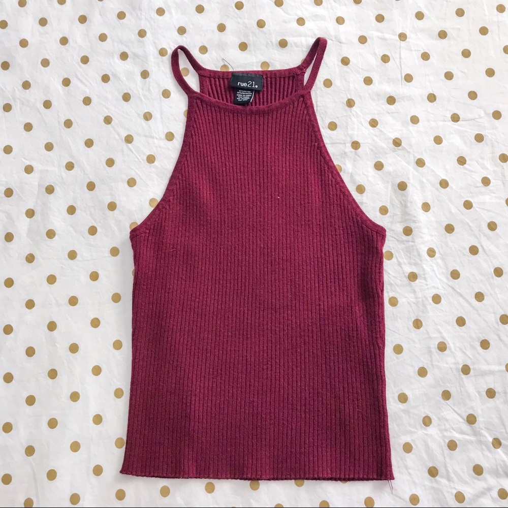 Maroon Ribbed Halter Tank